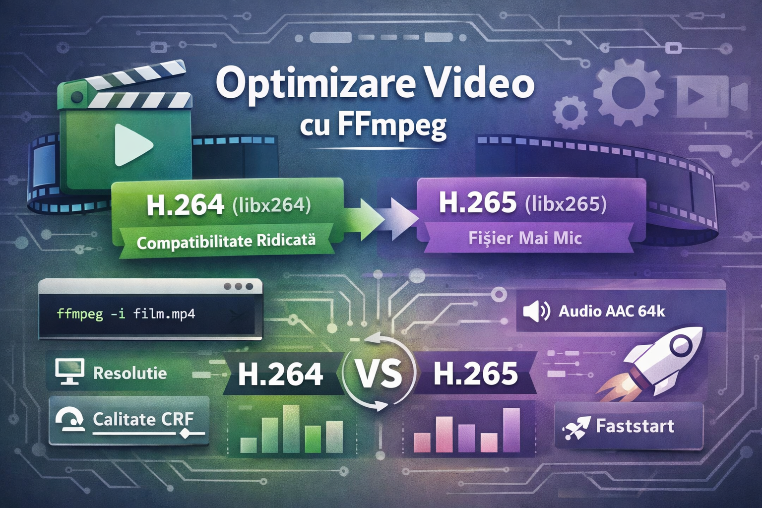 Optimizarea unui fișier MP4 cu FFmpeg (H.264 vs H.265)